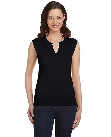 BELLA 820 Womens Cotton/Spandex Cap Sleeve T-shirt BLACK front view