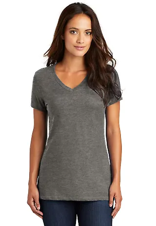 District Made DM1170L Ladies Perfect Weight V Neck Hthrd Charcoal front view
