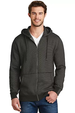District Made 153 Mens Mini Stripe Full Zip Hoodie Black/Charcoal front view