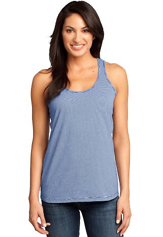 District Made 153 Ladies Mini Stripe Gathered Race in Lapis blue front view