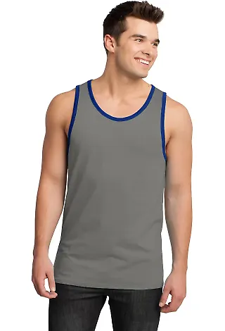 District Young Mens Cotton Ringer Tank DT1500 Grey/Dp Royal front view
