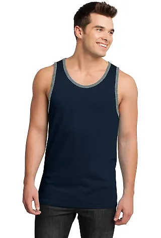 District Young Mens Cotton Ringer Tank DT1500 New Nvy/He Stl front view