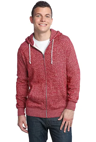 District Young Mens Marled Fleece Full Zip Hoodie  Mrld Deep Red front view