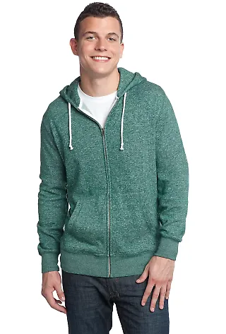 District Young Mens Marled Fleece Full Zip Hoodie  Mrld Evergreen front view