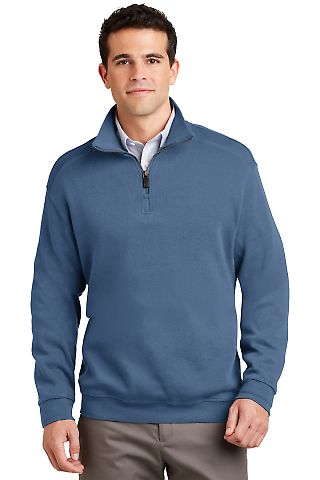 Port Authority Flatback Rib 14 Zip Pullover F220 in Harbor blue front view