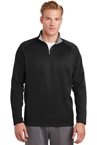 Sport Tek Sport Wick 14 Zip Fleece Pullover F243 in Black/silver front view