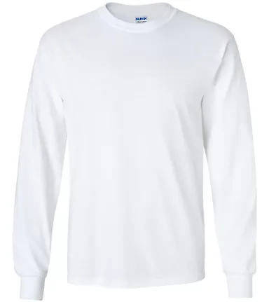 2400 Gildan Ultra Cotton Long Sleeve T Shirt  WHITE front view