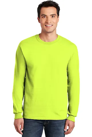 2400 Gildan Ultra Cotton Long Sleeve T Shirt  in Safety green front view