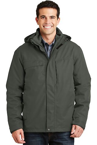 Port Authority Herringbone 3 in 1 Parka J302 in Spruce green front view