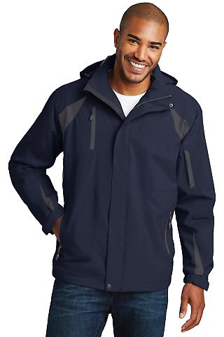 Port Authority All Season II Jacket J304 in Tr nvy/irn gry front view
