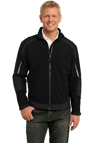 Port Authority Embark Soft Shell Jacket J307 in Black/dp grey front view