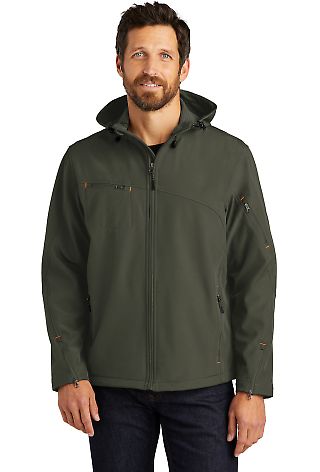 Port Authority Textured Hooded Soft Shell Jacket J in Mineral green front view