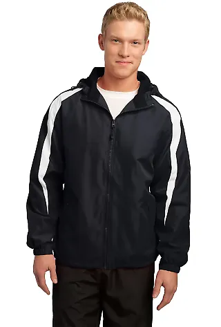 Sport Tek Fleece Lined Colorblock Jacket JST81 in Black/white front view