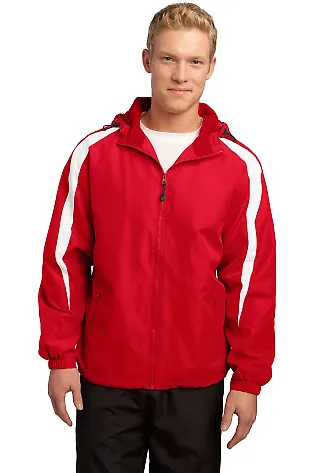 Sport Tek Fleece Lined Colorblock Jacket JST81 True Red/Wht front view