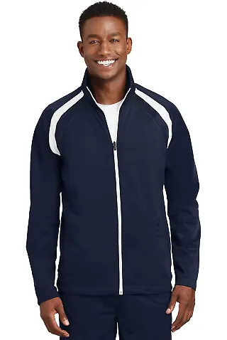 Sport Tek Tricot Track Jacket JST90 in True navy/whit front view