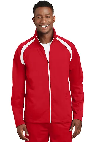 Sport Tek Tricot Track Jacket JST90 in True red/white front view