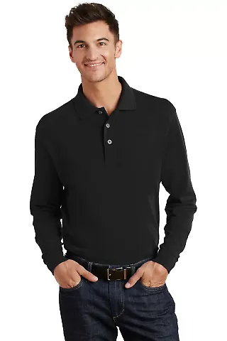 Port Authority Long Sleeve Pique Knit Polo K320 Black front view