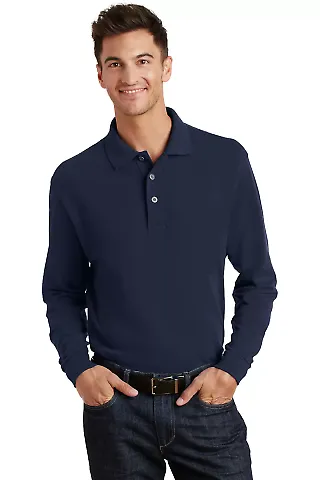 Port Authority Long Sleeve Pique Knit Polo K320 Navy front view