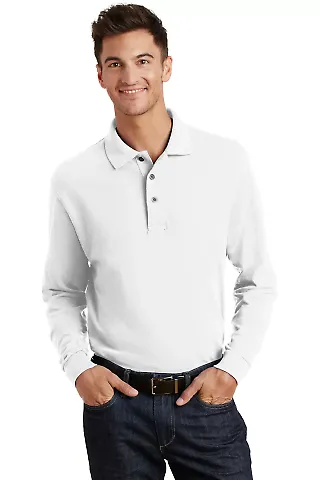 Port Authority Long Sleeve Pique Knit Polo K320 White front view