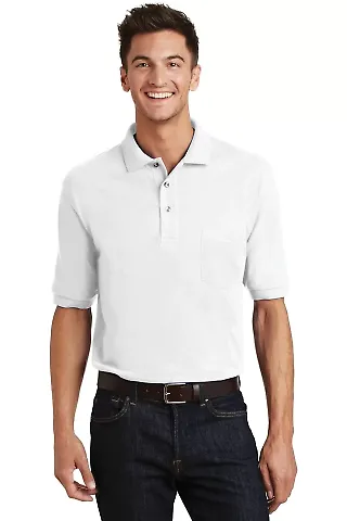 Port Authority Pique Knit Polo with Pocket K420P White front view