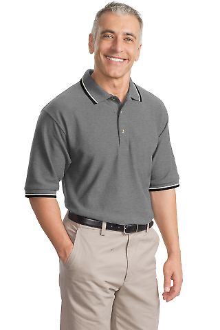 Port Authority Cool Mesh153 Polo with Tipping Stri in Oxford heather front view
