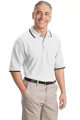 Port Authority Cool Mesh153 Polo with Tipping Stri White front view
