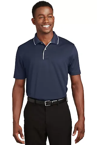 Sport Tek Dri Mesh Polo with Tipped Collar and Pip in Navy/white front view