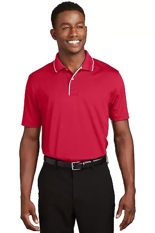 Sport Tek Dri Mesh Polo with Tipped Collar and Pip Red/White front view
