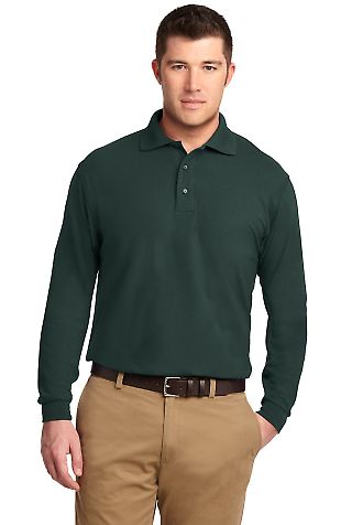 Port Authority Long Sleeve Silk Touch153 Polo K500 in Dark green front view
