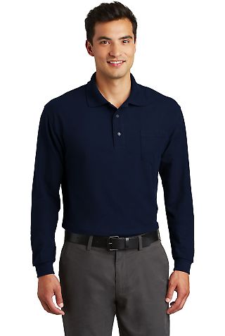 Port Authority Long Sleeve Silk Touch153 Polo with in Navy front view