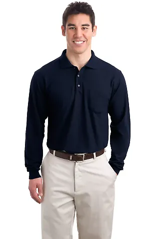 Port Authority Long Sleeve Silk Touch153 Polo with Navy front view
