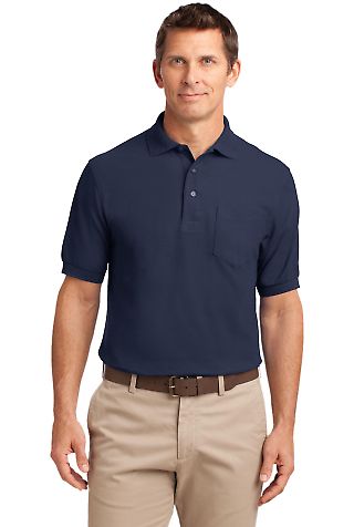 Port Authority Silk Touch153 Polo with Pocket K500 in Navy front view