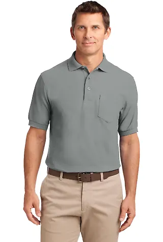 Port Authority Silk Touch153 Polo with Pocket K500 Cool Grey front view