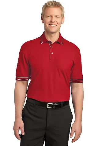 Port Authority Silk Touch153 Tipped Polo K502 Red/Steel Grey front view
