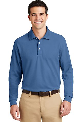 Port Authority Long Sleeve EZCotton153 Pique Polo in Moonlight blue front view