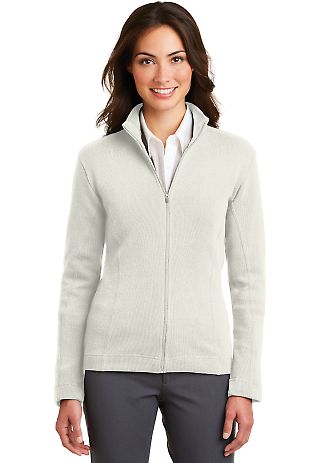 Port Authority Ladies Flatback Rib Full Zip Jacket Ivory front view