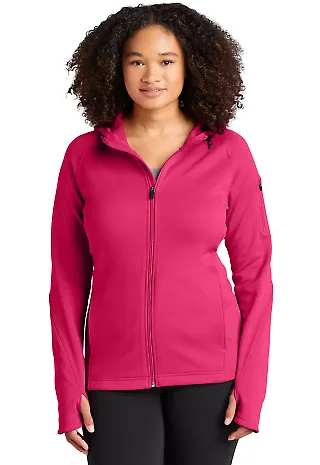 Sport Tek Ladies Tech Fleece Full Zip Hooded Jacke in Pink raspberry front view