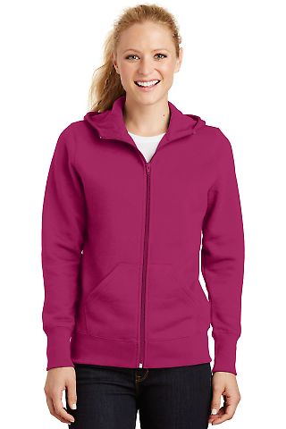 Sport Tek Ladies Full Zip Hooded Fleece Jacket L26 in Pink rush front view