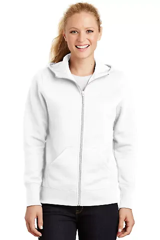 Sport Tek Ladies Full Zip Hooded Fleece Jacket L26 in White front view