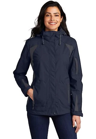 Port Authority Ladies All Season II Jacket L304 in Tru nvy/irn gy front view