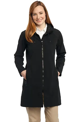 Port Authority Ladies Long Textured Hooded Soft Sh Black front view