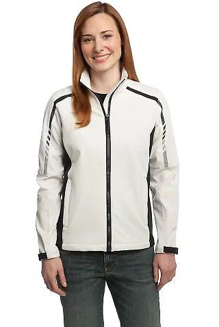Port Authority Ladies Embark Soft Shell Jacket L30 Sea Salt Wh/Gy front view