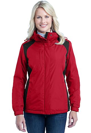 Port Authority Ladies Barrier Jacket L315 in Rich red/black front view