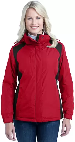 Port Authority Ladies Barrier Jacket L315 Rich Red/Black front view