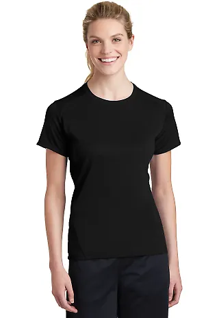 Sport Tek Ladies Dry Zone153 Raglan Accent T Shirt Black front view