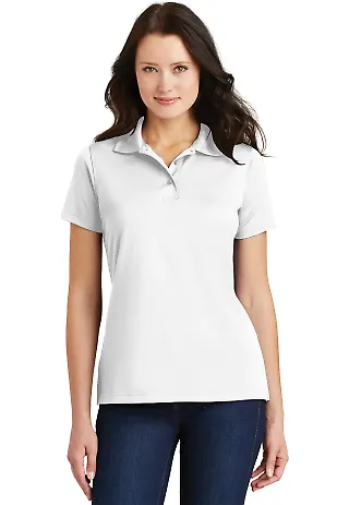 Port Authority Ladies Poly Bamboo Blend Pique Polo White front view