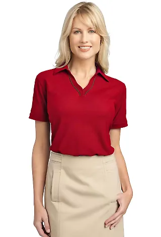 Port Authority Ladies Silk Touch153 Piped Polo L50 Red/Steel Grey front view