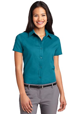 Port Authority Ladies Short Sleeve Easy Care Shirt in Teal green front view