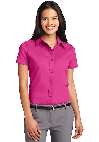 Port Authority Ladies Short Sleeve Easy Care Shirt Tropical Pink front view