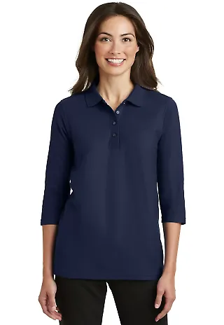 Port Authority Ladies Silk Touch153 34 Sleeve Polo Navy front view
